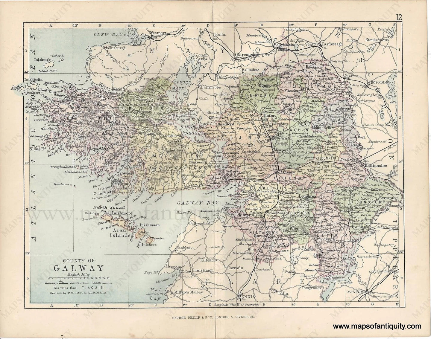 Genuine-Antique-Map-Ireland-County-of-Galway-1884-George-Philip-&-Son-Maps-Of-Antiquity