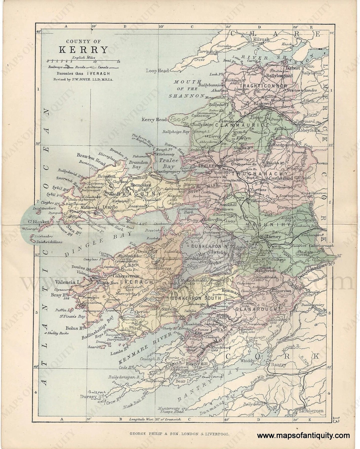 Genuine-Antique-Map-Ireland-County-of-Kerry-1884-George-Philip-&-Son-Maps-Of-Antiquity