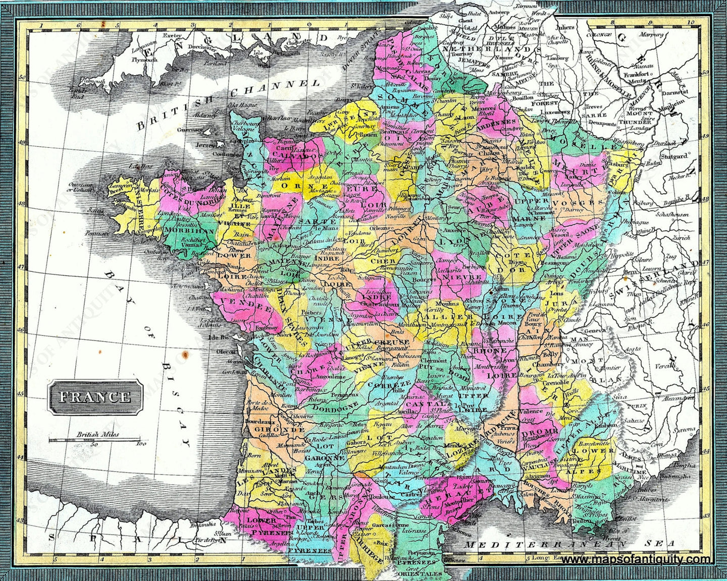 Antique-Hand-Colored-Map-France-Europe-France-1832-C.S.-Williams-Maps-Of-Antiquity