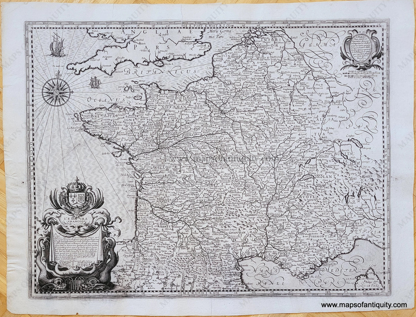 Genuine-Antique-Map-France---L'Empire-Francois-1637-Tavernier-Maps-Of-Antiquity