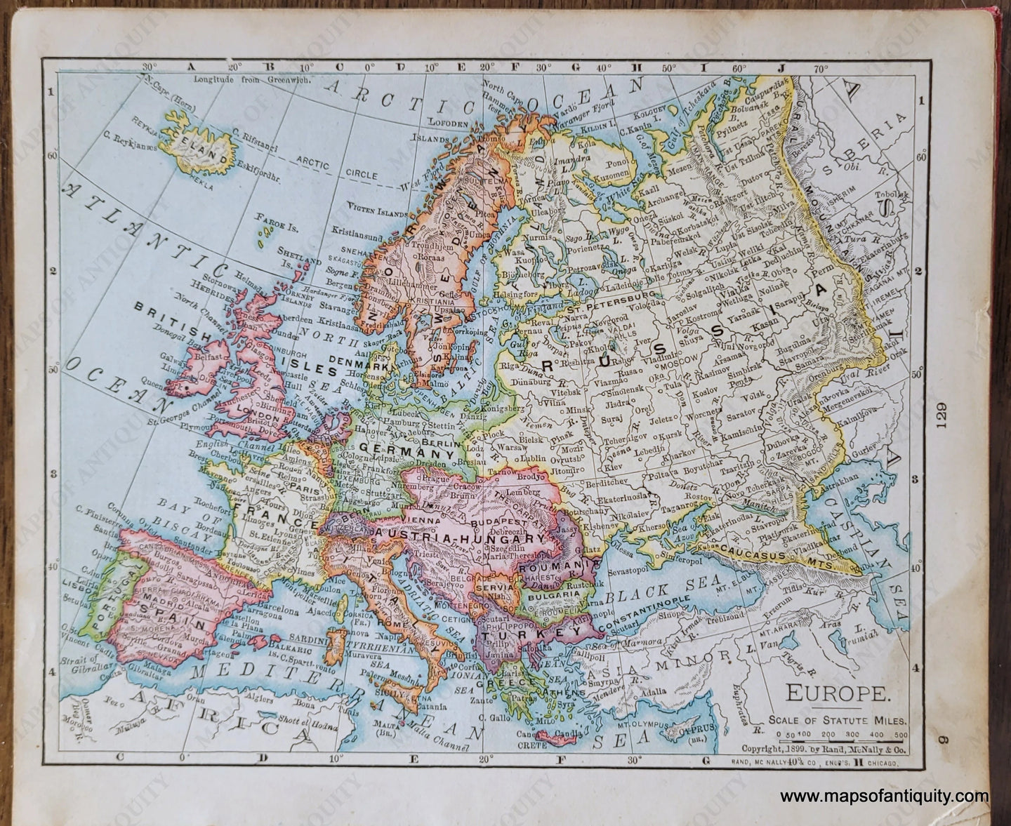 Genuine-Antique-Map-Europe-1900-Rand-McNally-Maps-Of-Antiquity