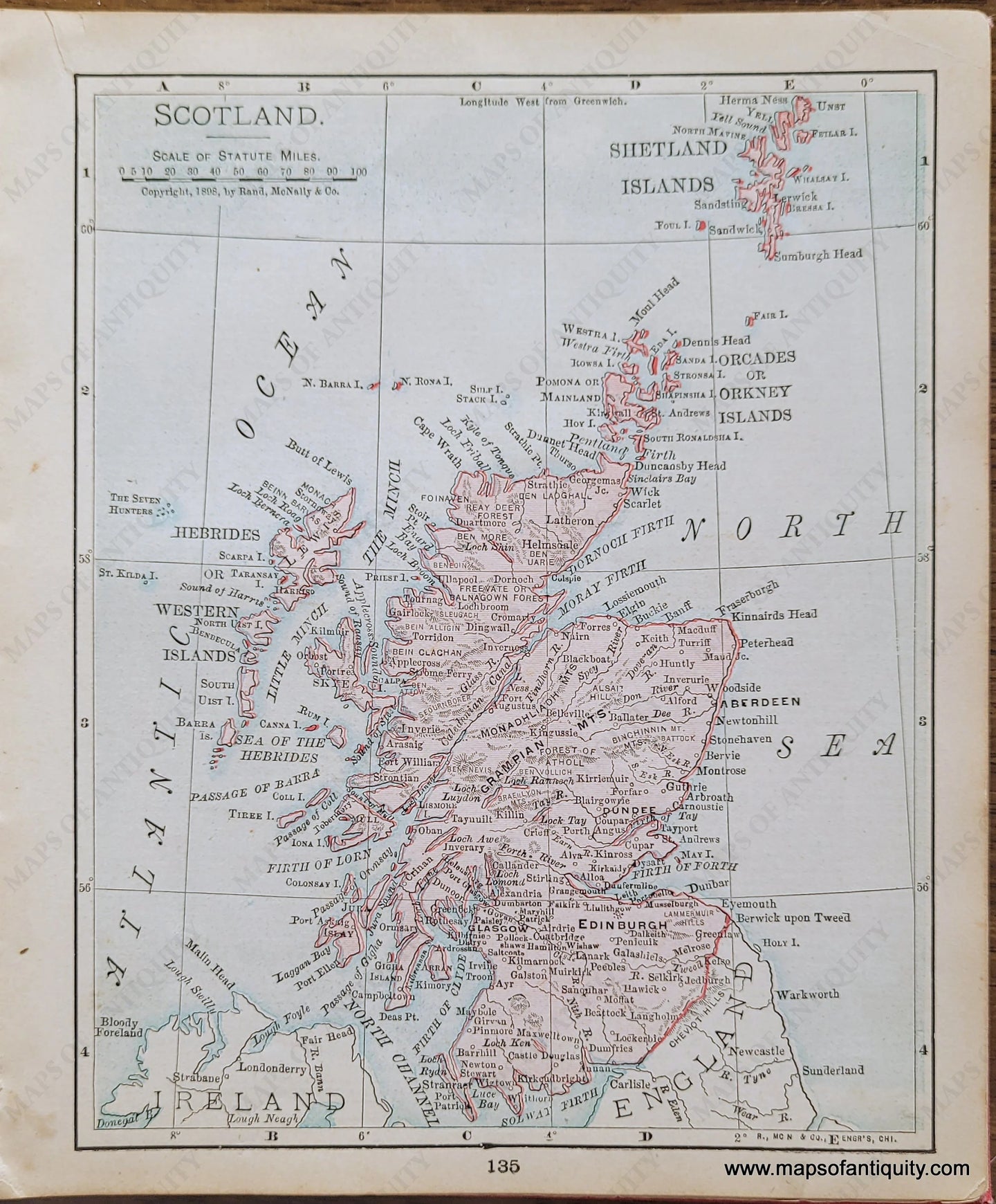 Genuine-Antique-Map-Scotland-1900-Rand-McNally-Maps-Of-Antiquity