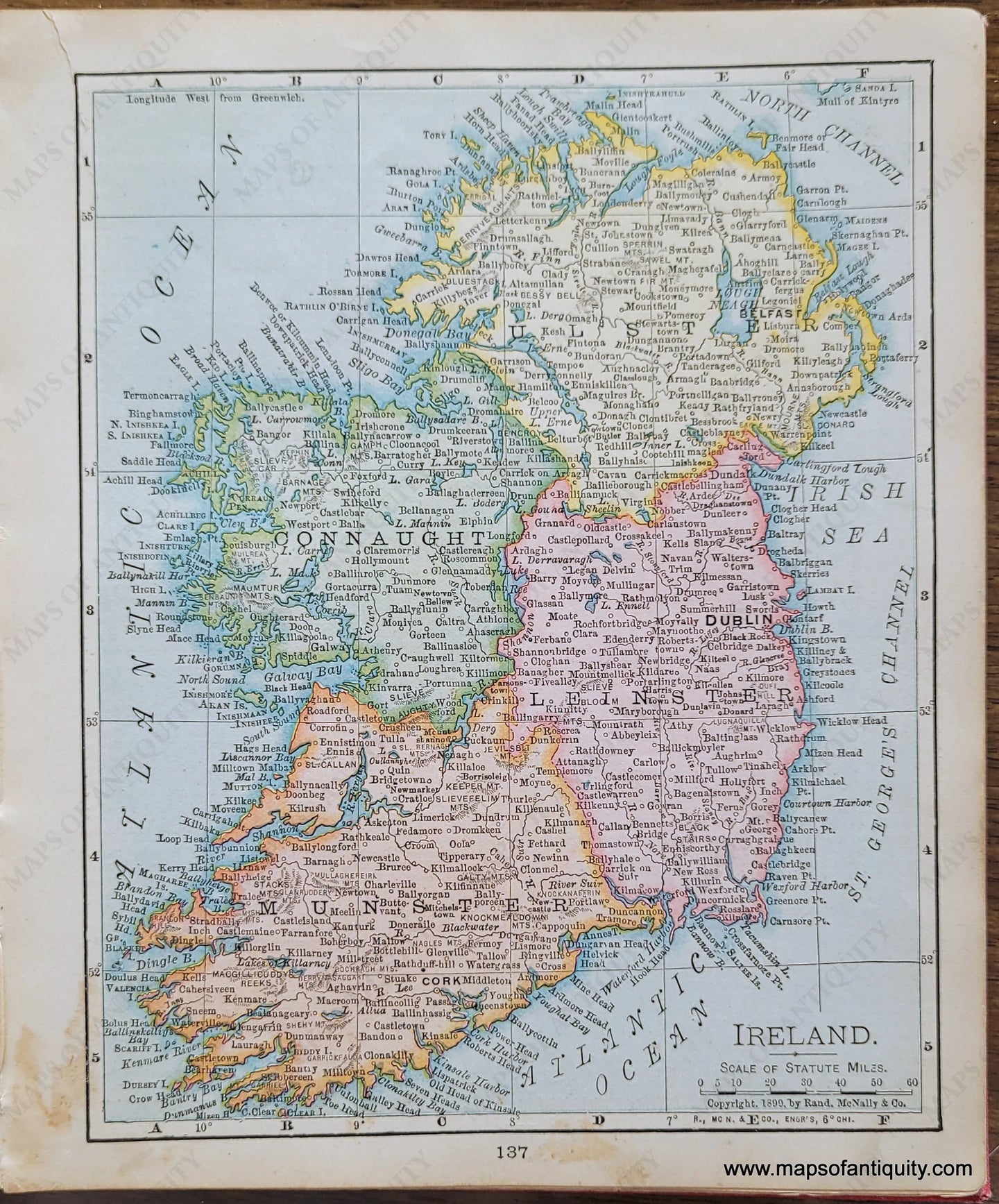 Genuine-Antique-Map-Ireland-1900-Rand-McNally-Maps-Of-Antiquity