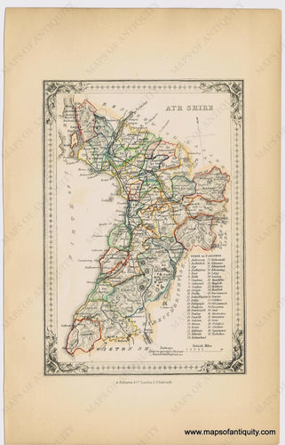 Genuine-Antique-Hand-colored-Map-Ayr-Shire-Scotland--1855-A-Fullarton-Co--Maps-Of-Antiquity
