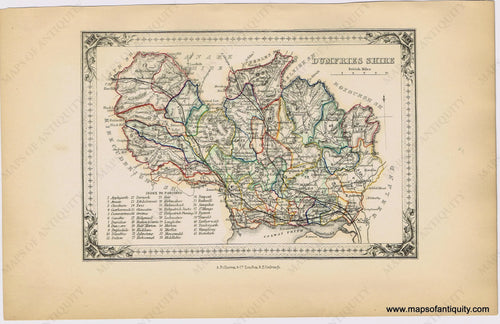 Genuine-Antique-Hand-colored-Map-Dumfries-Shire-Scotland--1855-A-Fullarton-Co--Maps-Of-Antiquity