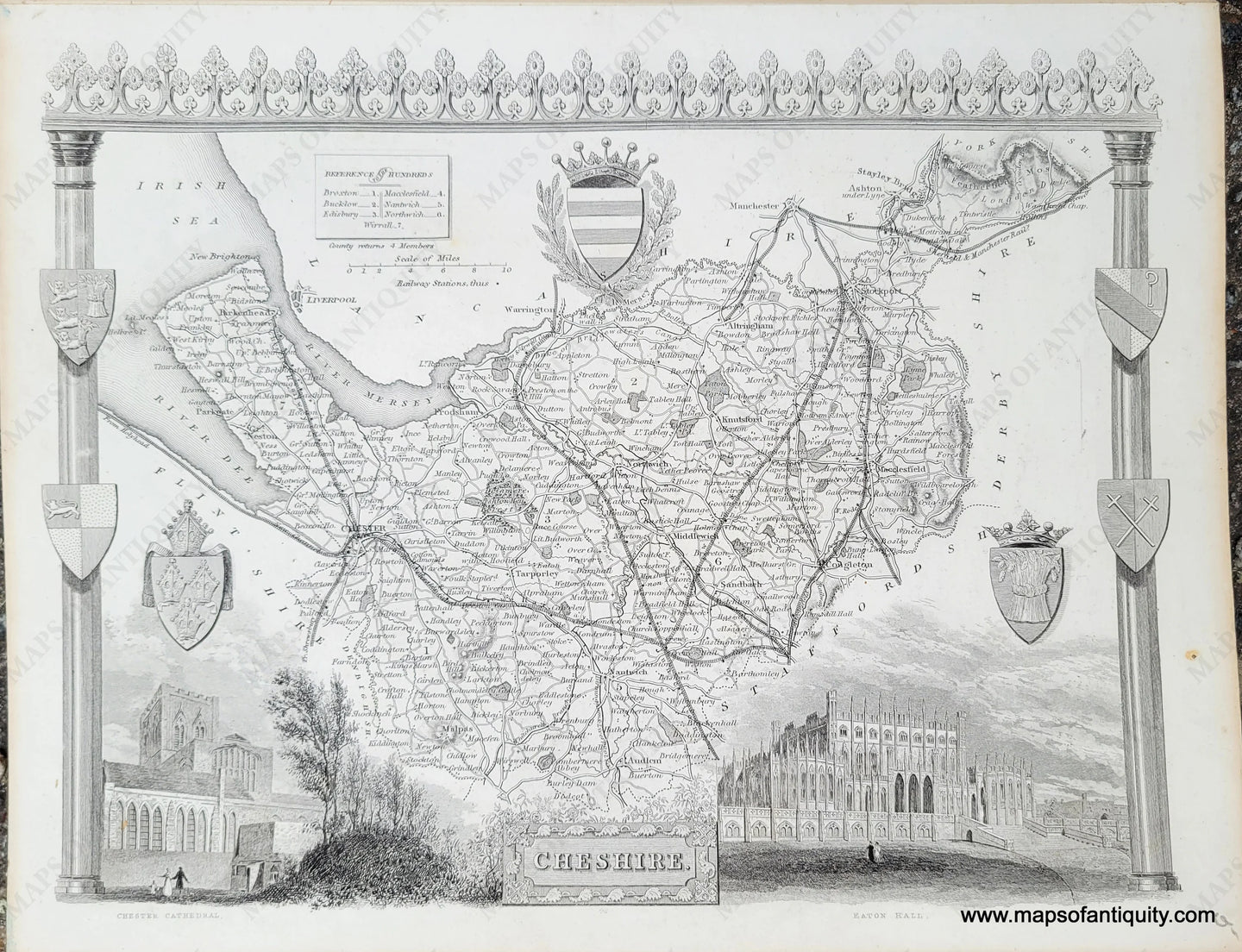 Genuine-Antique-Map-Cheshire-1850-Virtue-Maps-Of-Antiquity