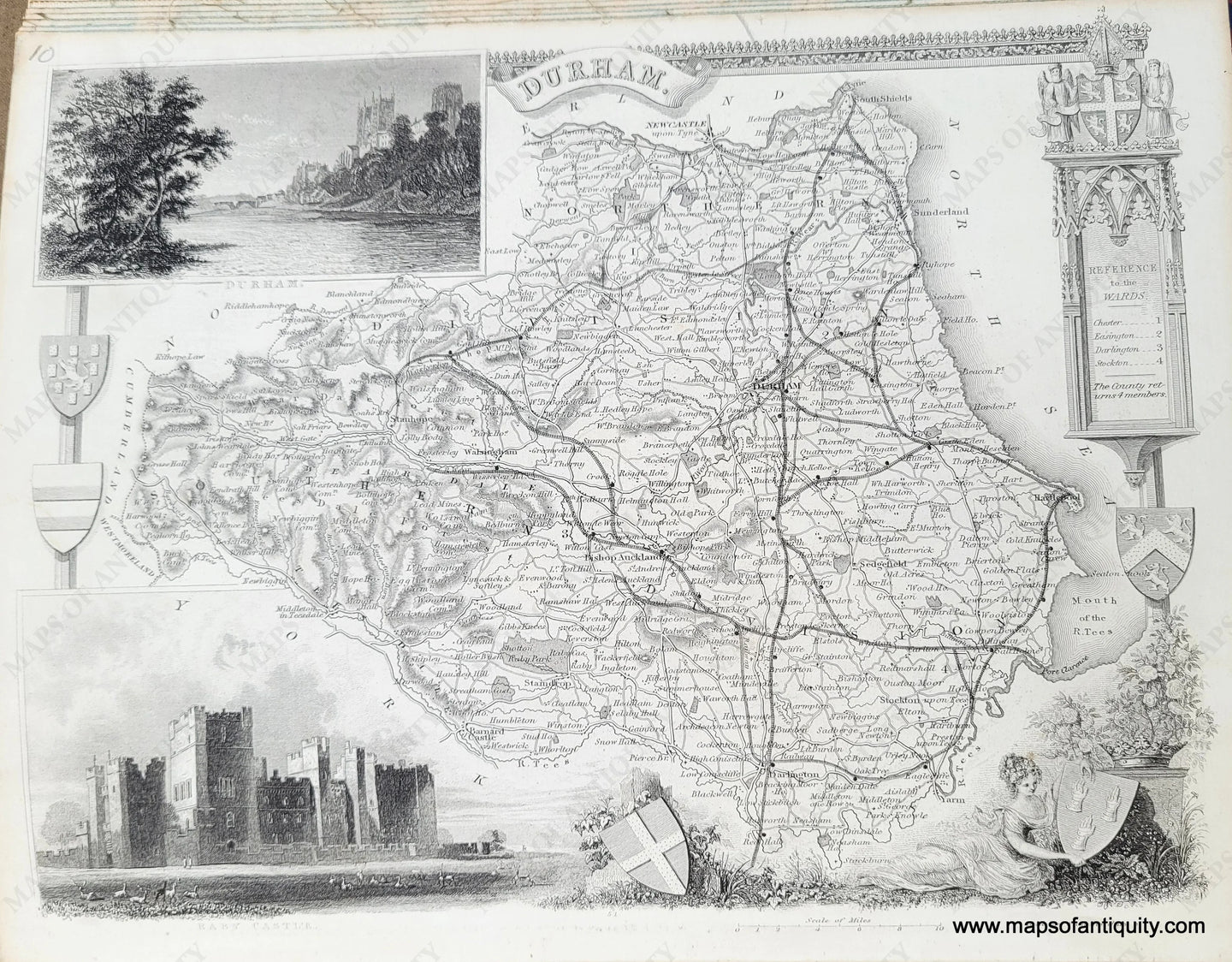 Genuine-Antique-Map-Durham-1850-Virtue-Maps-Of-Antiquity