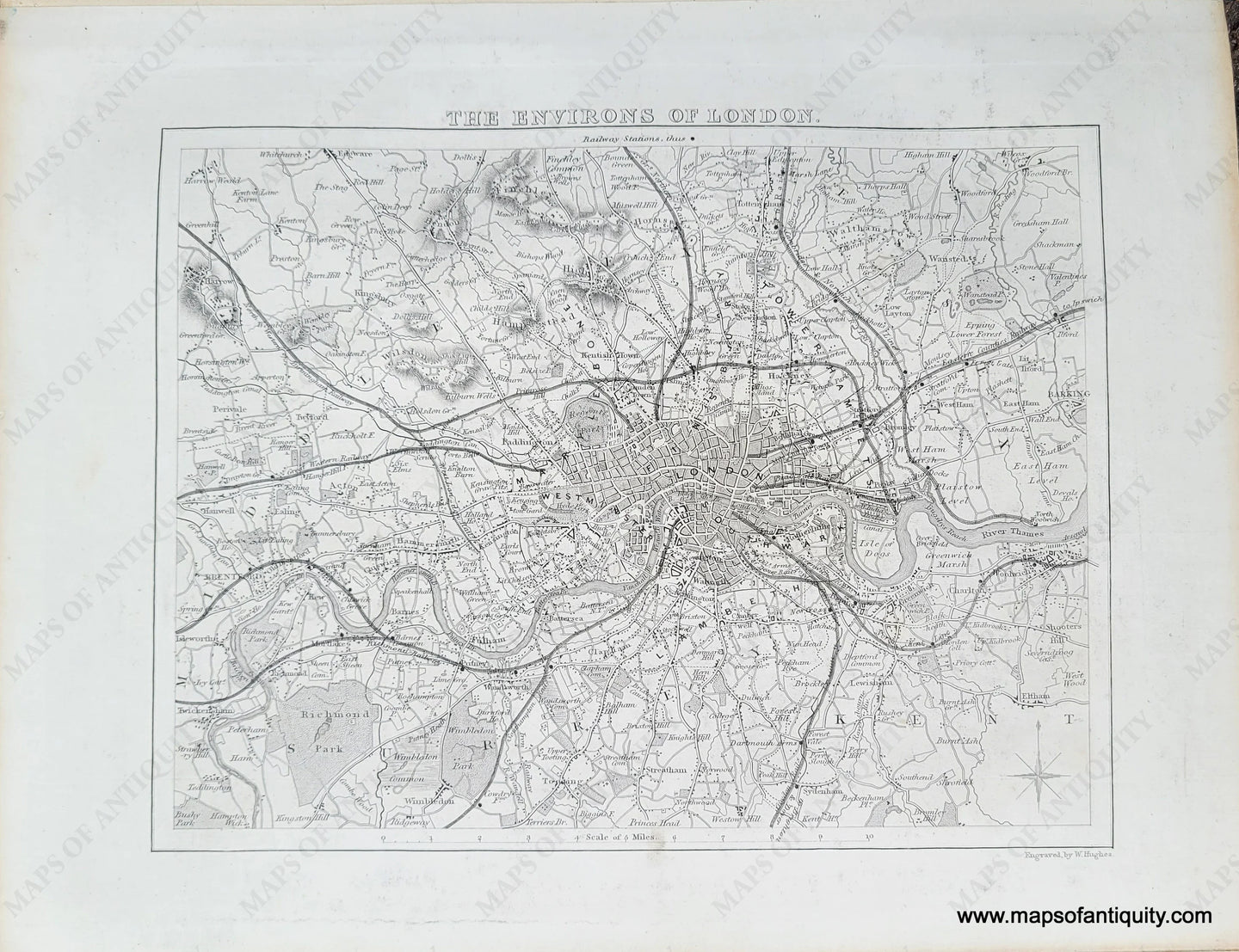 Genuine-Antique-Map-The-Environs-of-London-1850-Virtue-Maps-Of-Antiquity