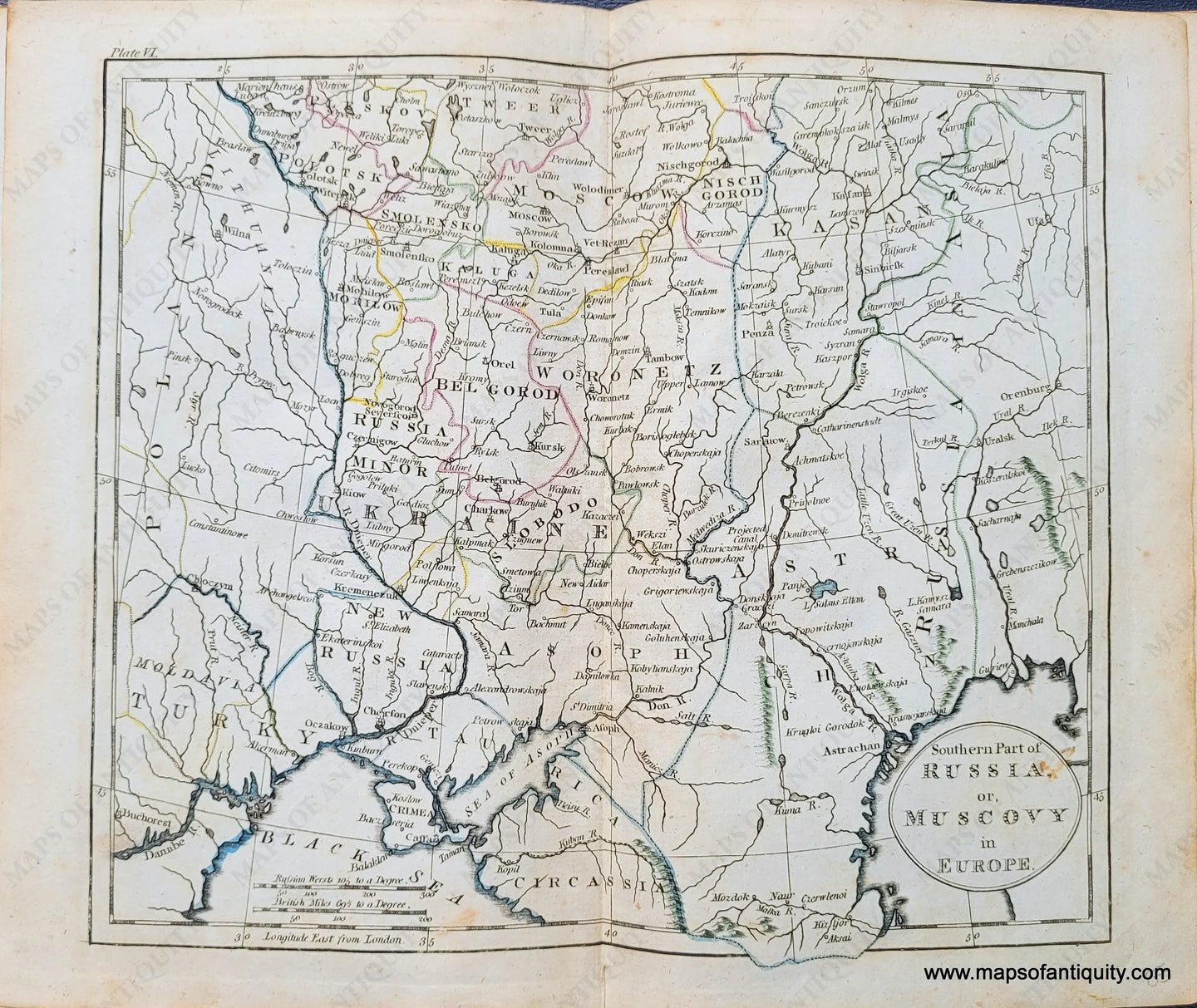 Genuine-Antique-Map-Southern-Part-of-Russia-or-Muscovy-in-Europe-1800-Russell-Guthrie-Maps-Of-Antiquity