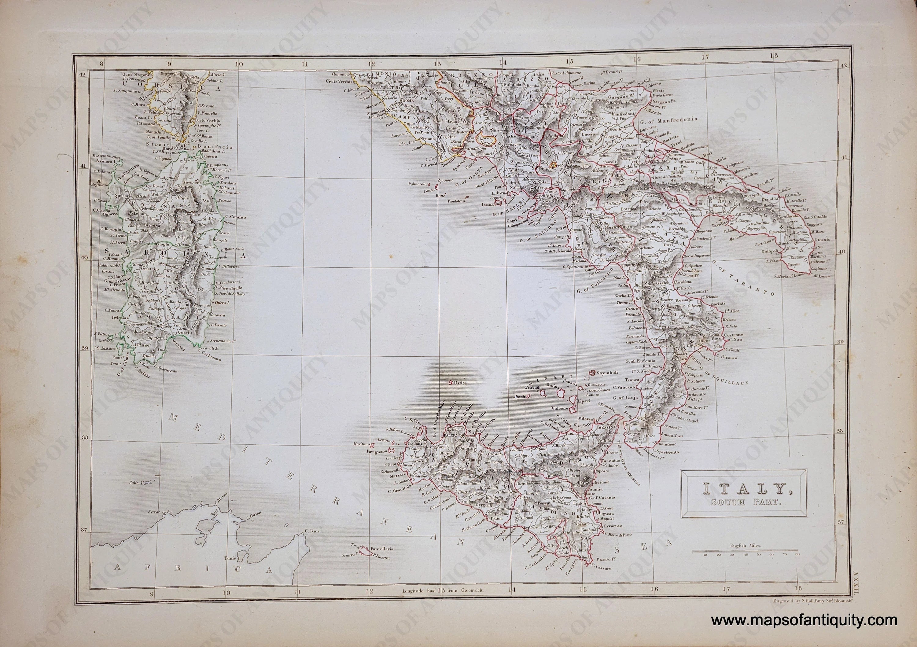 Antique Map Italy, South Part 1841 – Maps of Antiquity