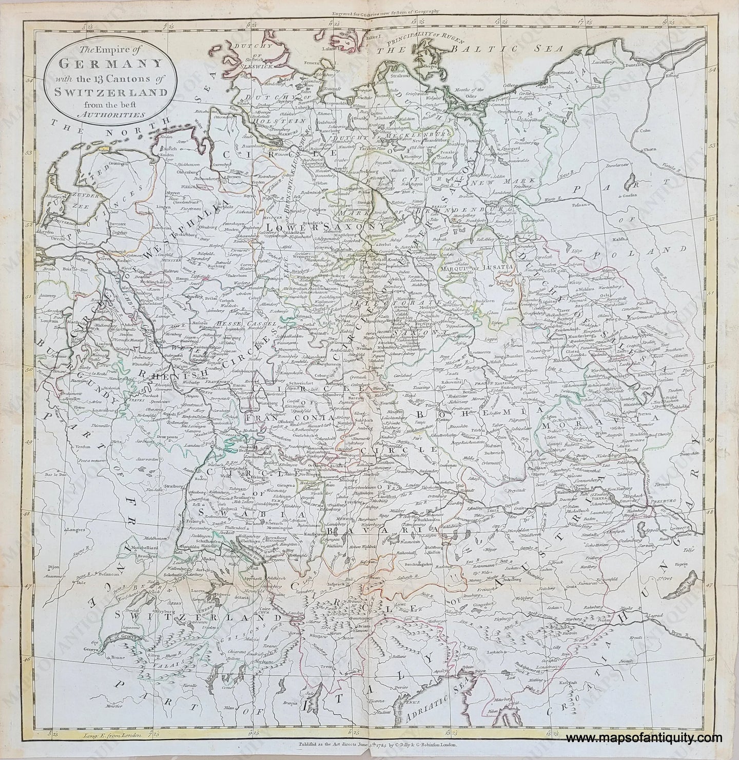 Genuine-Antique-Map-The-Empire-of-Germany-with-the-13-Cantons-of-Switzerland-from-the-best-Authorities-1785-Guthrie-Dilly---Robinson-Maps-Of-Antiquity