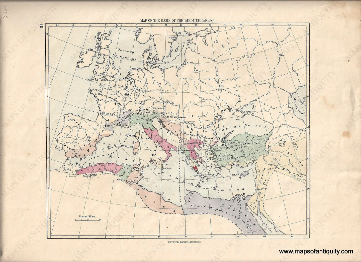 Genuine-Antique-Map-Map-of-the-Basin-of-the-Mediterranean-1865-Harper-Brothers-Maps-Of-Antiquity