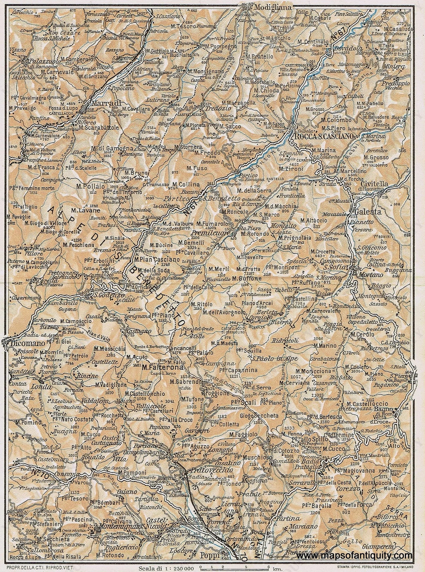 Genuine-Antique-Map--Alpe-di-S-Benedetto-Italy-1935-Guida-D-italia--Maps-Of-Antiquity