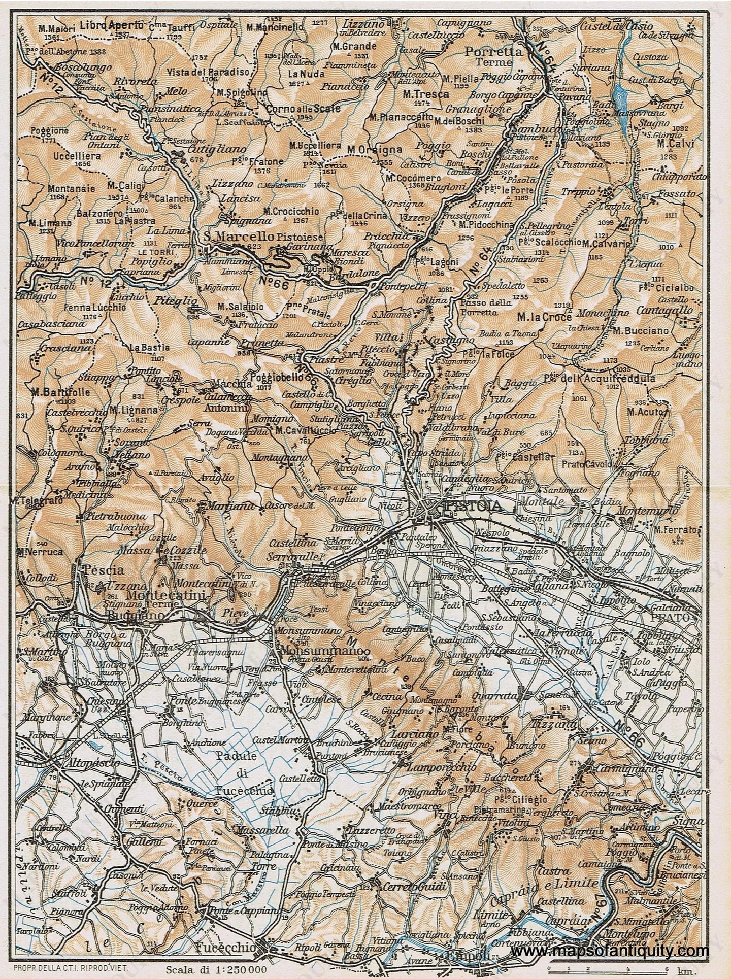 Genuine-Antique-Map--Pistoia-Italy-1935-Guida-D-italia--Maps-Of-Antiquity