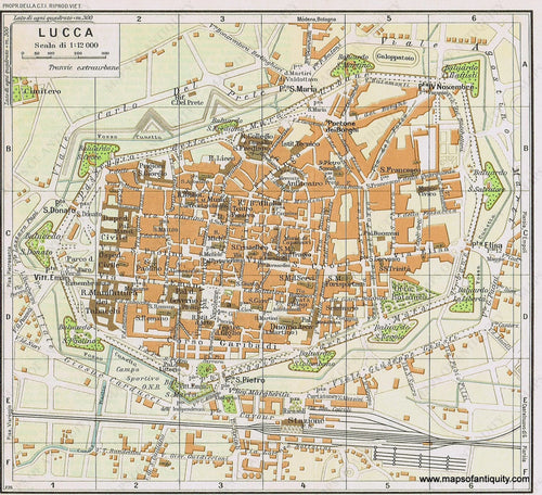 Genuine-Antique-Map--Lucca-Italy-1935-Guida-D-italia--Maps-Of-Antiquity