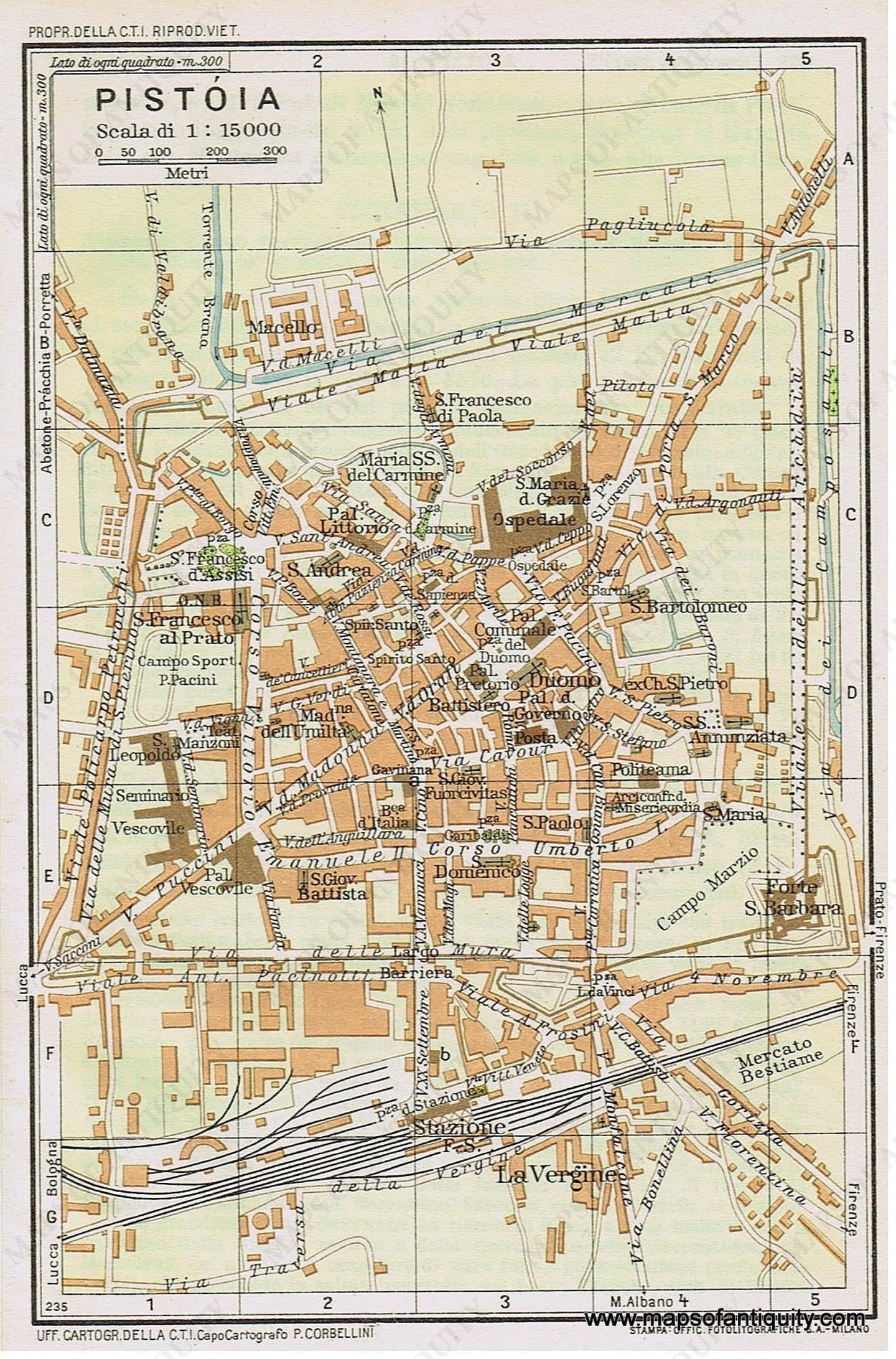 Genuine-Antique-Map--Pistoia-Italy-1935-Guida-D-italia--Maps-Of-Antiquity