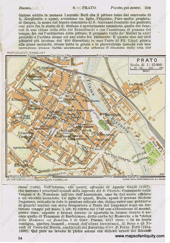 Genuine-Antique-Map--Prato-Italy-1935-Guida-D-italia--Maps-Of-Antiquity