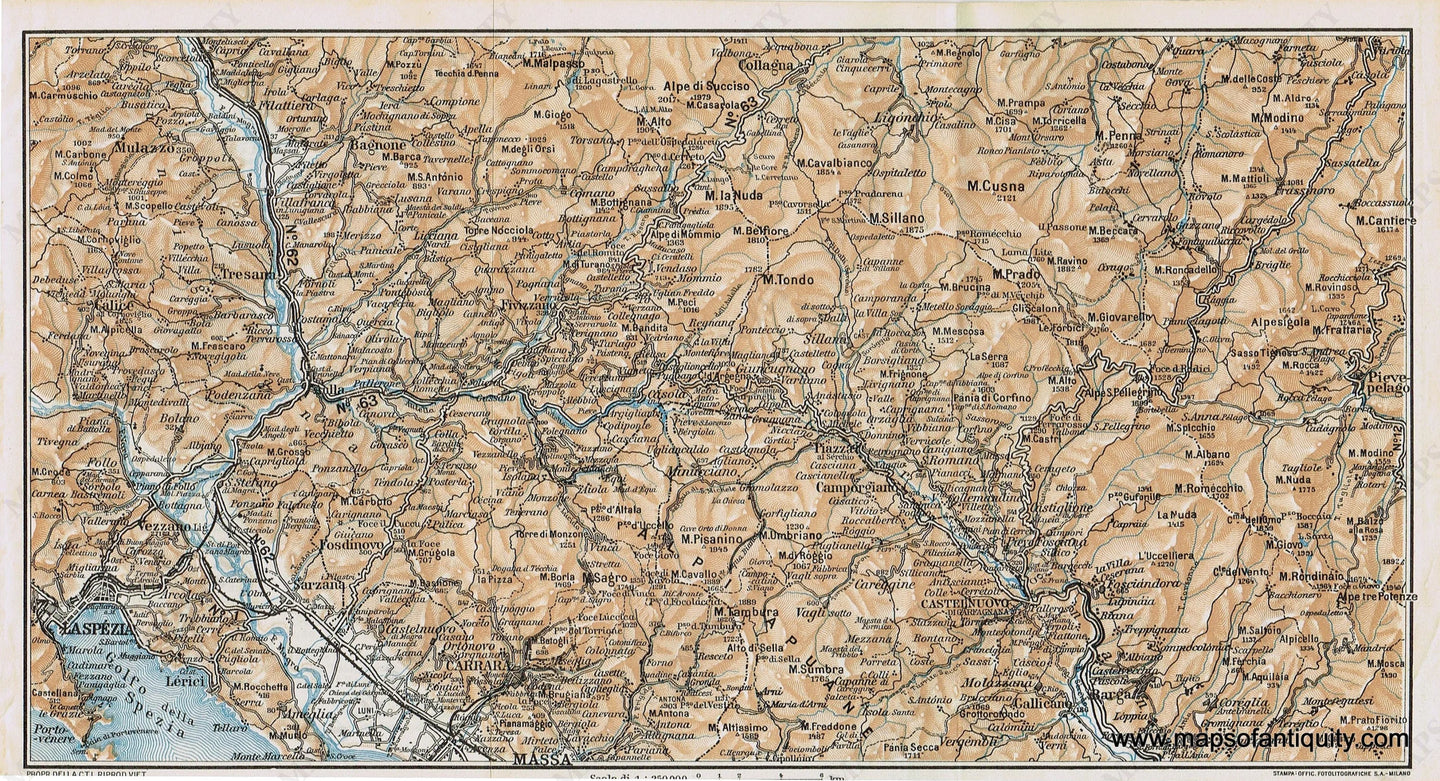 Genuine-Antique-Map--La-Spezia-Italy-1935-Guida-D-italia--Maps-Of-Antiquity