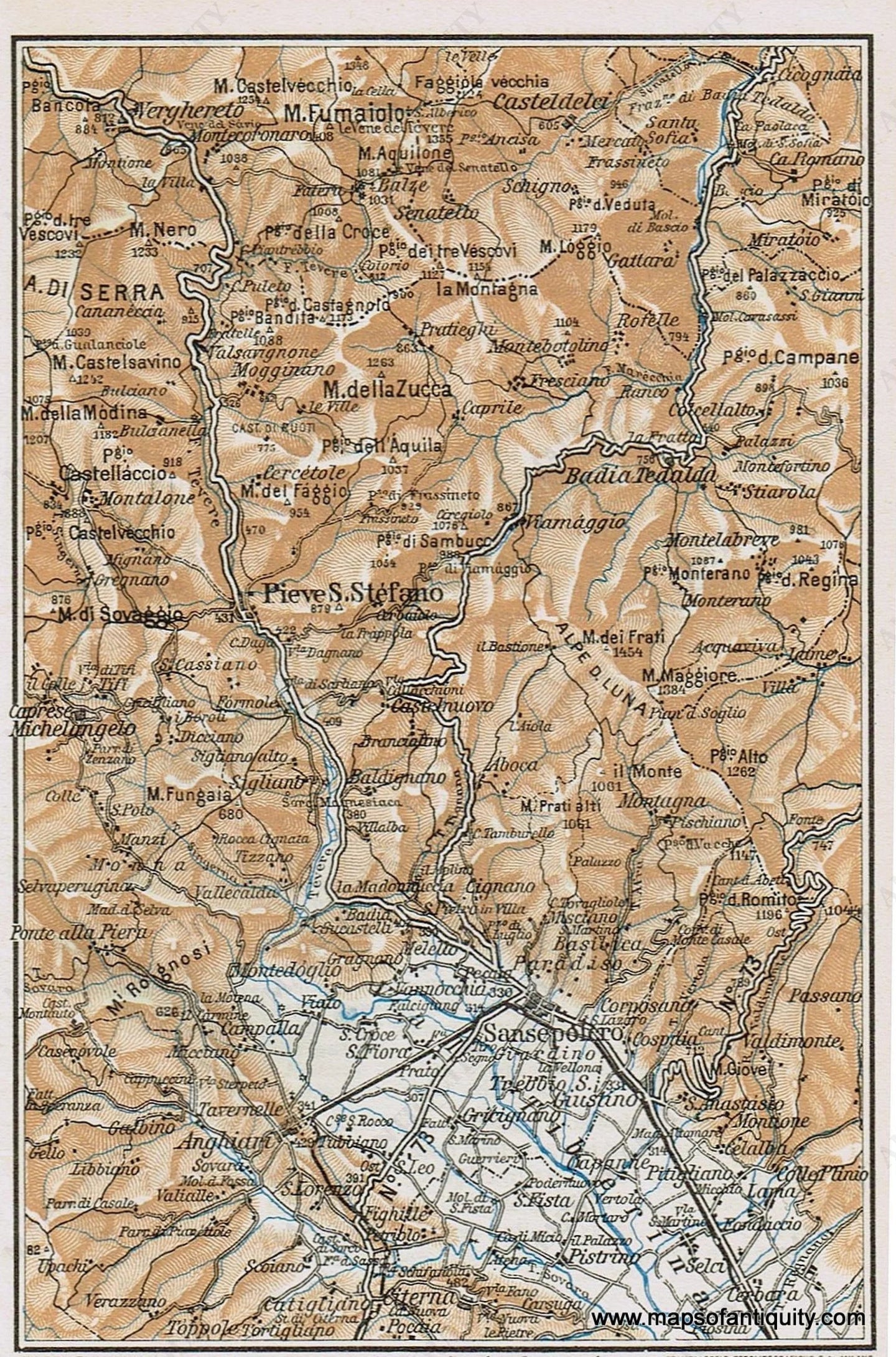 Genuine-Antique-Map--Sansepolcro-Italy-1935-Guida-D-italia--Maps-Of-Antiquity