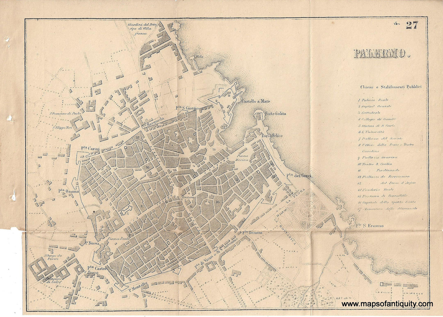Genuine-Antique-Map-Palermo-Italy--1895-Bradshaw-Maps-Of-Antiquity
