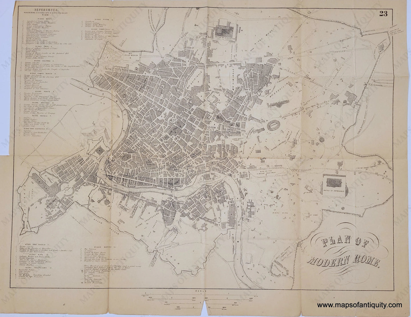 Genuine-Antique-Map-Plan-of-Modern-Rome-Italy--1895-Bradshaw-Maps-Of-Antiquity