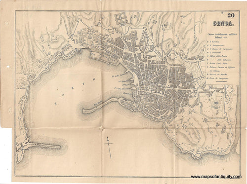 Genuine-Antique-Map-Genoa-Italy--1895-Bradshaw-Maps-Of-Antiquity
