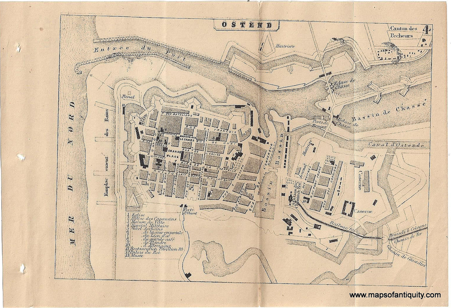 Genuine-Antique-Map-Ostend-Belgium--1895-Bradshaw-Maps-Of-Antiquity