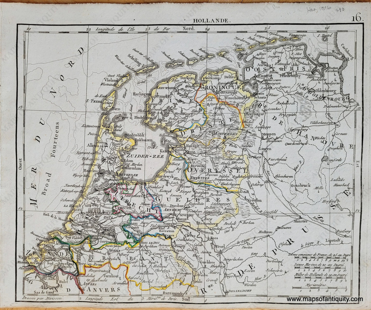 Genuine-Antique-Map-Netherlands-Hollande-Holland-The-Netherlands-1816-Herisson-Maps-Of-Antiquity-1800s-19th-century