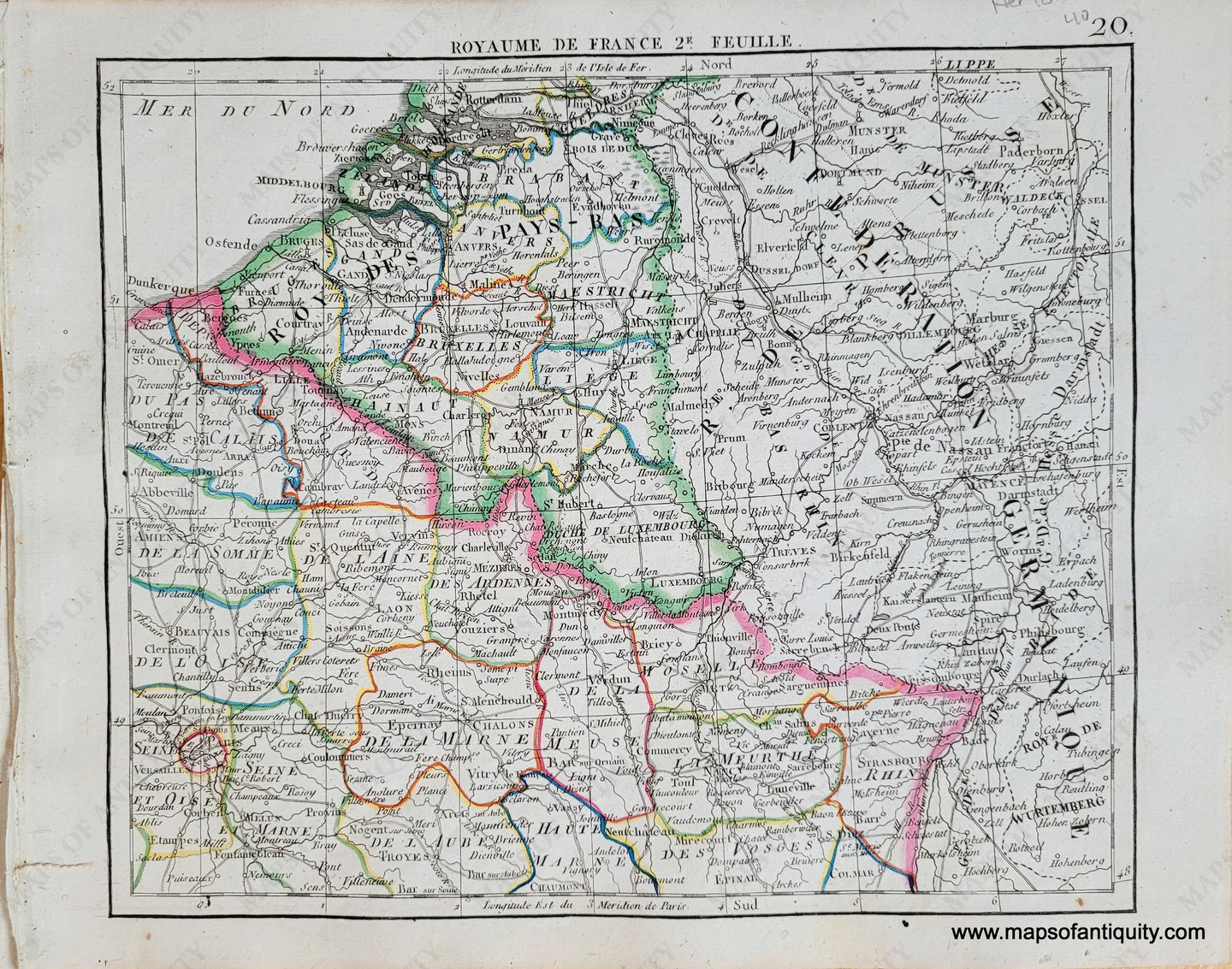 Genuine-Antique-Map-France-in-6-sheets-Sheet-2-Royaume-de-France-2e-Feuille-France-1816-Herisson-Maps-Of-Antiquity-1800s-19th-century