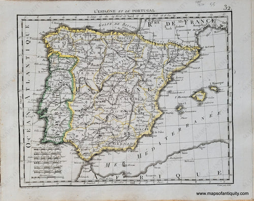 Genuine-Antique-Map-Spain-and-Portugal-LEspagne-et-le-Portugal-Spain-Portugal-1816-Herisson-Maps-Of-Antiquity-1800s-19th-century