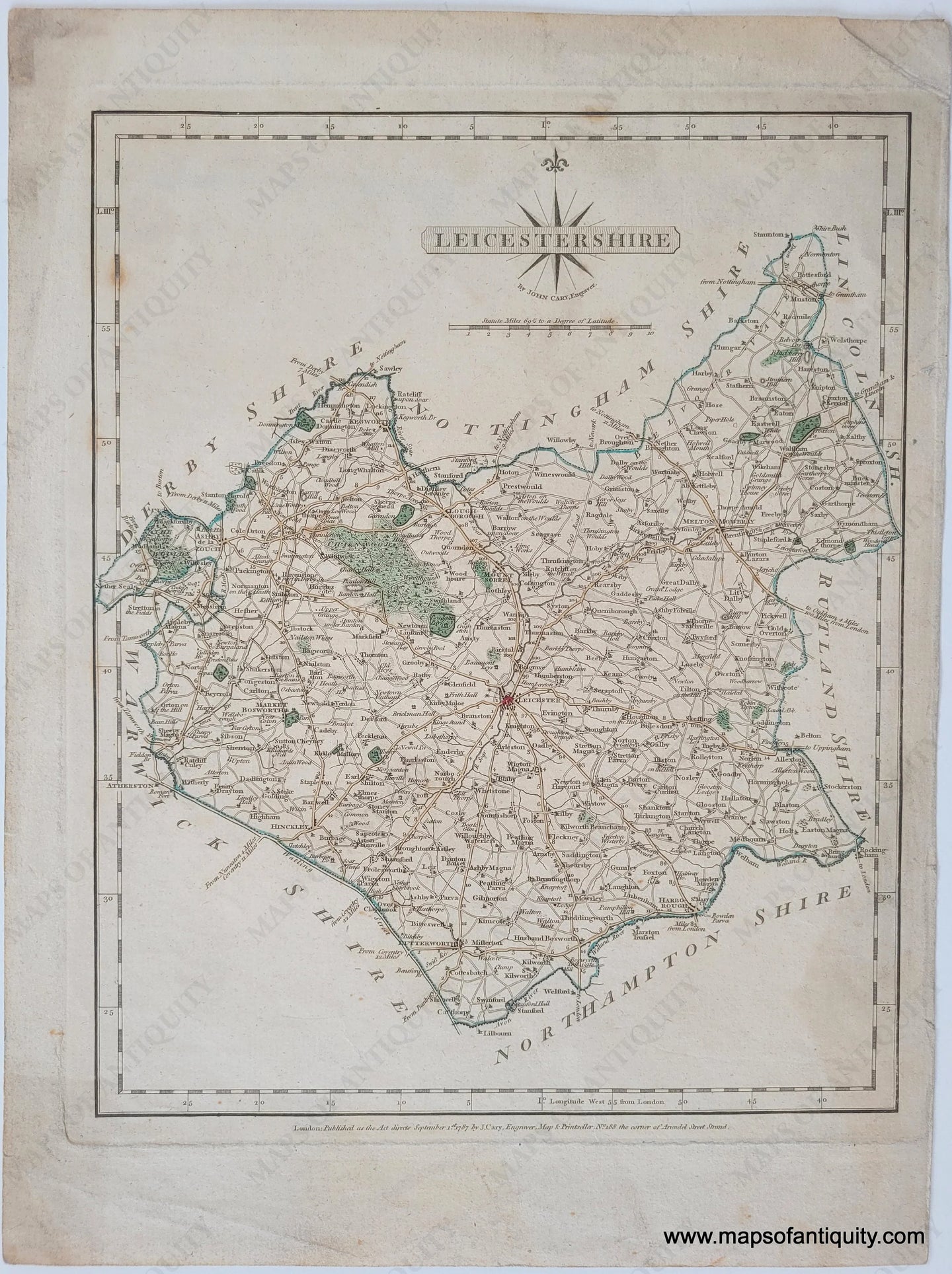 1787 - Leicestershire Antique Map Genuine