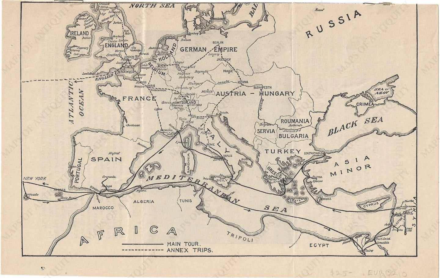 Genuine-Antique-Map-European-Cruise-Promotional-Pamphlet-Europe--1896-unknown-Maps-Of-Antiquity-1800s-19th-century