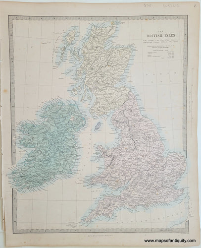 Genuine-Antique-Map-The-British-Isles-United-Kingdom-England-and-Wales-Scotland-Ireland--1860-SDUK-Society-for-the-Diffusion-of-Useful-Knowledge-Maps-Of-Antiquity-1800s-19th-century