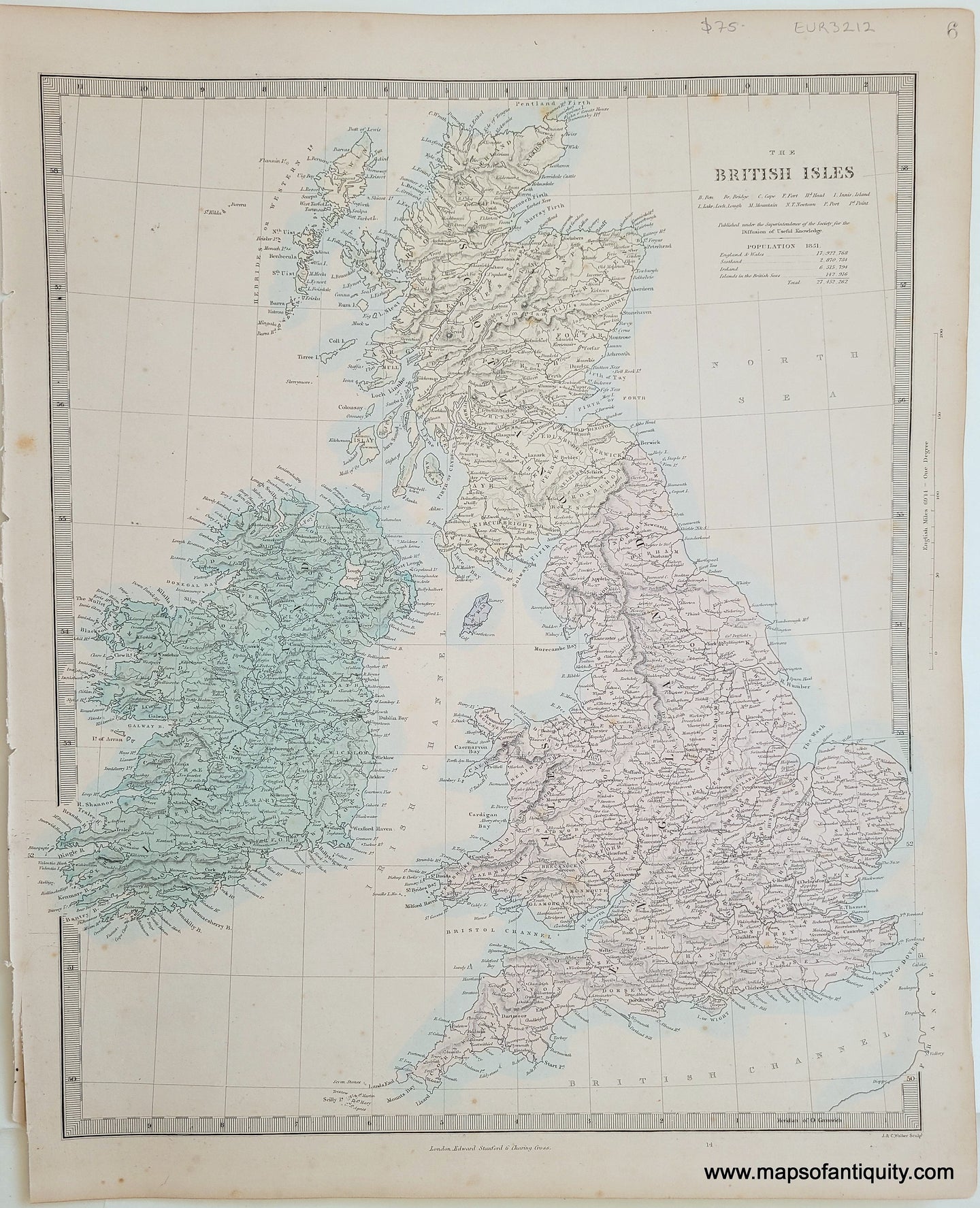 Genuine-Antique-Map-The-British-Isles-United-Kingdom-England-and-Wales-Scotland-Ireland--1860-SDUK-Society-for-the-Diffusion-of-Useful-Knowledge-Maps-Of-Antiquity-1800s-19th-century
