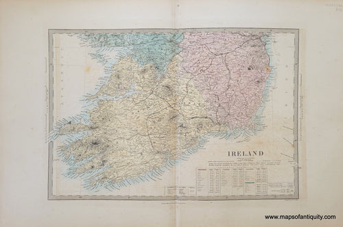 Genuine-Antique-Map-Ireland-South-Sheet--Ireland--1860-SDUK-Society-for-the-Diffusion-of-Useful-Knowledge-Maps-Of-Antiquity-1800s-19th-century