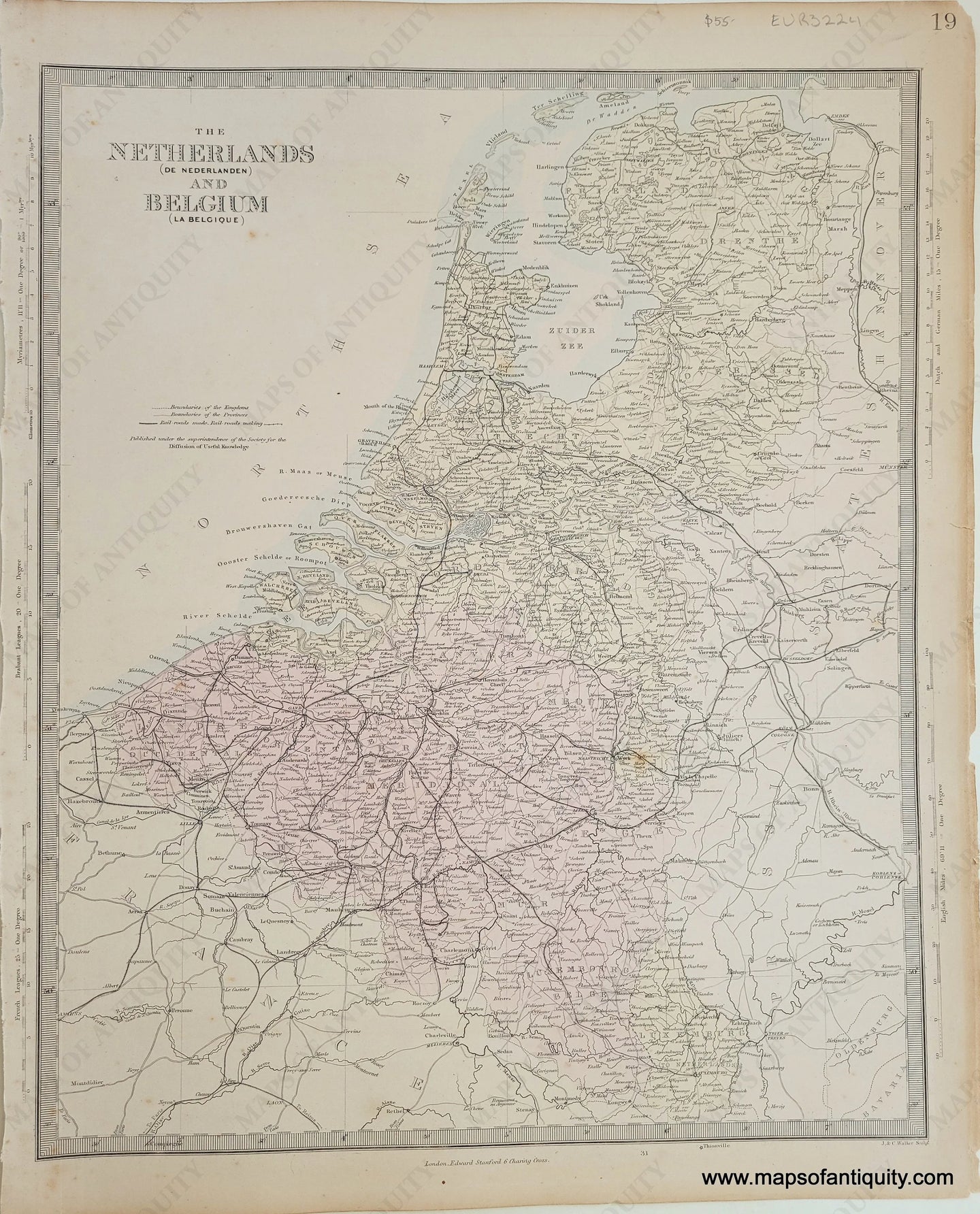 Genuine-Antique-Map-The-Netherlands-De-Nederlanden-and-Belgium-La-Belgique--Holland-The-Netherlands-Belgium--1860-SDUK-Society-for-the-Diffusion-of-Useful-Knowledge-Maps-Of-Antiquity-1800s-19th-century