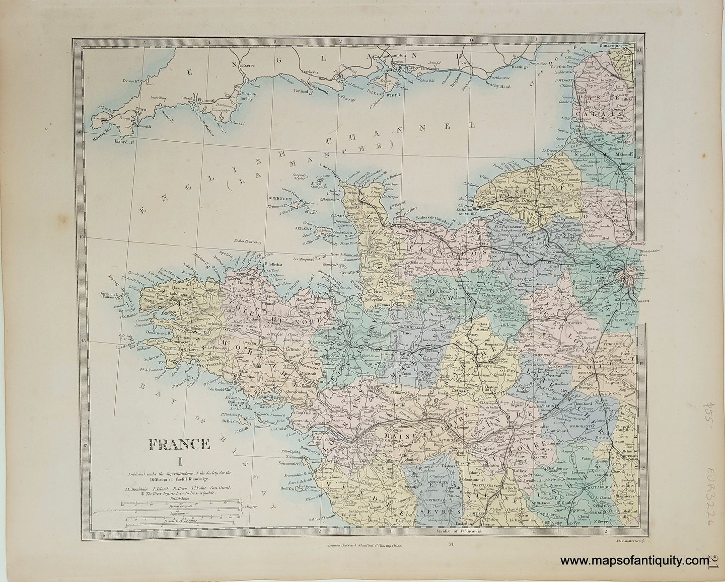 Genuine-Antique-Map-France-I-France--1860-SDUK-Society-for-the-Diffusion-of-Useful-Knowledge-Maps-Of-Antiquity-1800s-19th-century