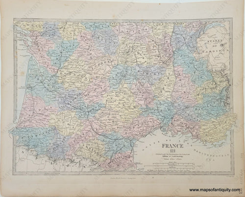 Genuine-Antique-Map-France-III-France--1860-SDUK-Society-for-the-Diffusion-of-Useful-Knowledge-Maps-Of-Antiquity-1800s-19th-century