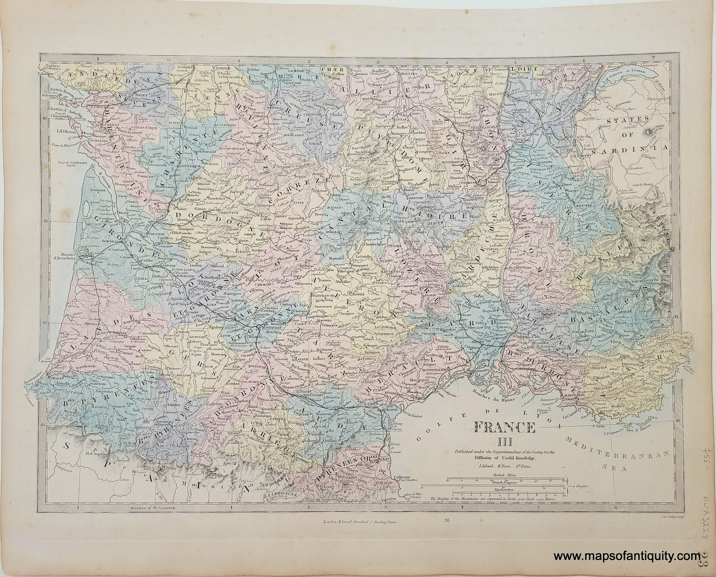 Genuine-Antique-Map-France-III-France--1860-SDUK-Society-for-the-Diffusion-of-Useful-Knowledge-Maps-Of-Antiquity-1800s-19th-century