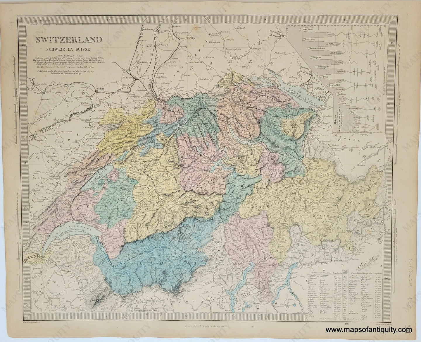 Genuine-Antique-Map-Switzerland-Schweiz-La-Suisse-Switzerland--1860-SDUK-Society-for-the-Diffusion-of-Useful-Knowledge-Maps-Of-Antiquity-1800s-19th-century