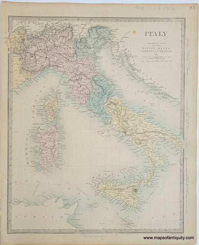 Genuine-Antique-Map-Italy-General-Map-Including-Sicily-Malta-Sardinia-and-Corsica-&c--Italy--1860-SDUK-Society-for-the-Diffusion-of-Useful-Knowledge-Maps-Of-Antiquity-1800s-19th-century
