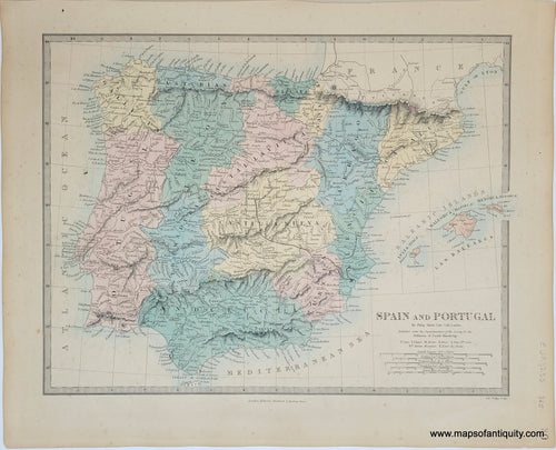 Genuine-Antique-Map-Spain-and-Portugal-Spain-Portugal--1860-SDUK-Society-for-the-Diffusion-of-Useful-Knowledge-Maps-Of-Antiquity-1800s-19th-century