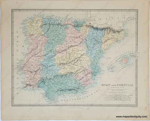 Genuine-Antique-Map-Spain-and-Portugal-Spain-Portugal--1860-SDUK-Society-for-the-Diffusion-of-Useful-Knowledge-Maps-Of-Antiquity-1800s-19th-century