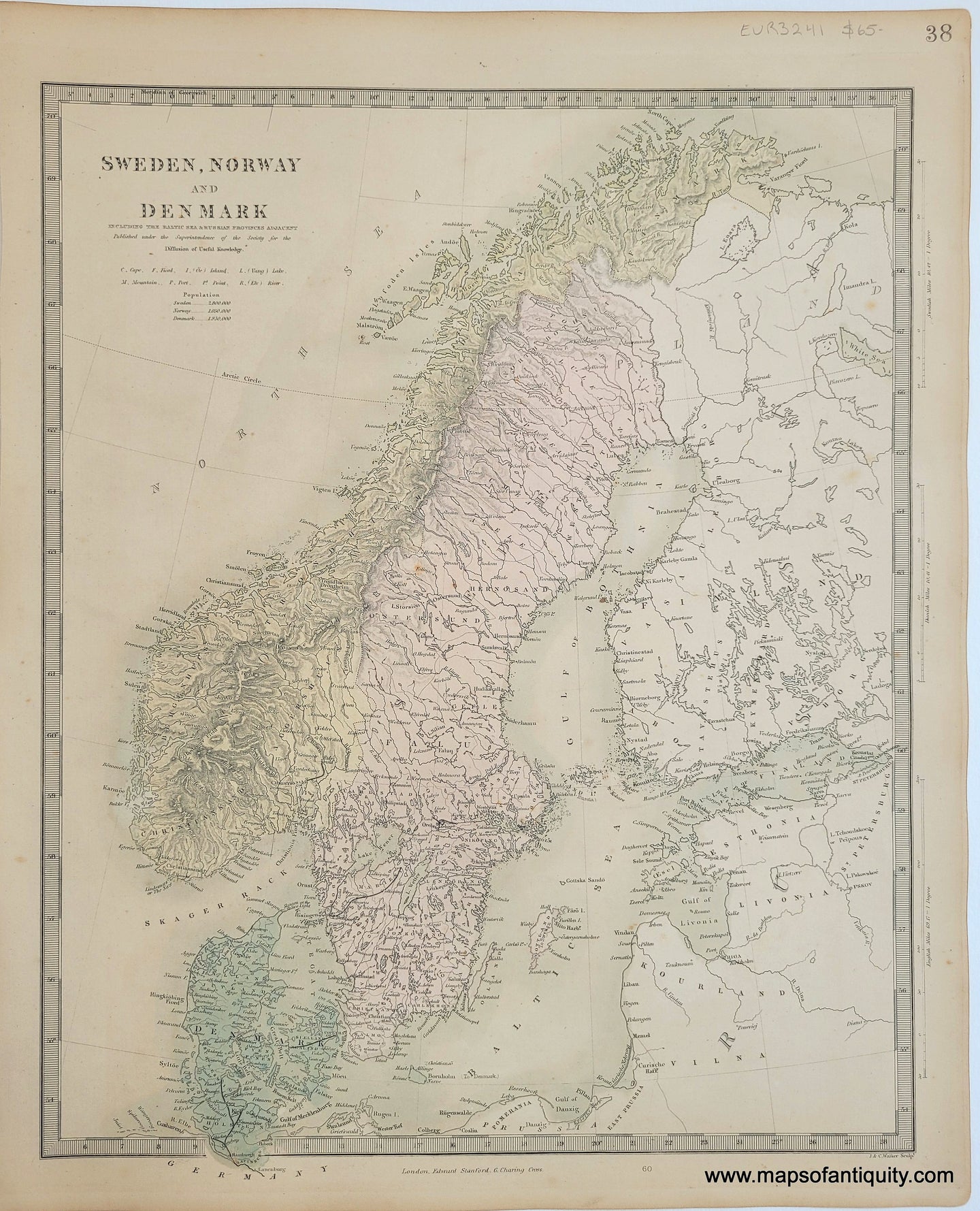 Genuine-Antique-Map-Sweden-Norway-and-Denmark-Scandinavia--1860-SDUK-Society-for-the-Diffusion-of-Useful-Knowledge-Maps-Of-Antiquity-1800s-19th-century