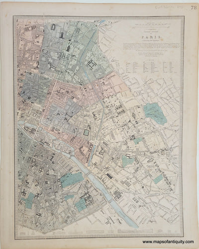 Genuine-Antique-Map-Eastern-Division-of-Paris-containing-the-Quartiers-Paris-City-Views-France--1860-SDUK-Society-for-the-Diffusion-of-Useful-Knowledge-Maps-Of-Antiquity-1800s-19th-century