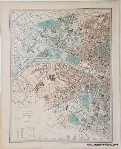Genuine-Antique-Map-Western-Division-of-Paris-containing-the-Quartiers-Paris-City-Views-France--1860-SDUK-Society-for-the-Diffusion-of-Useful-Knowledge-Maps-Of-Antiquity-1800s-19th-century