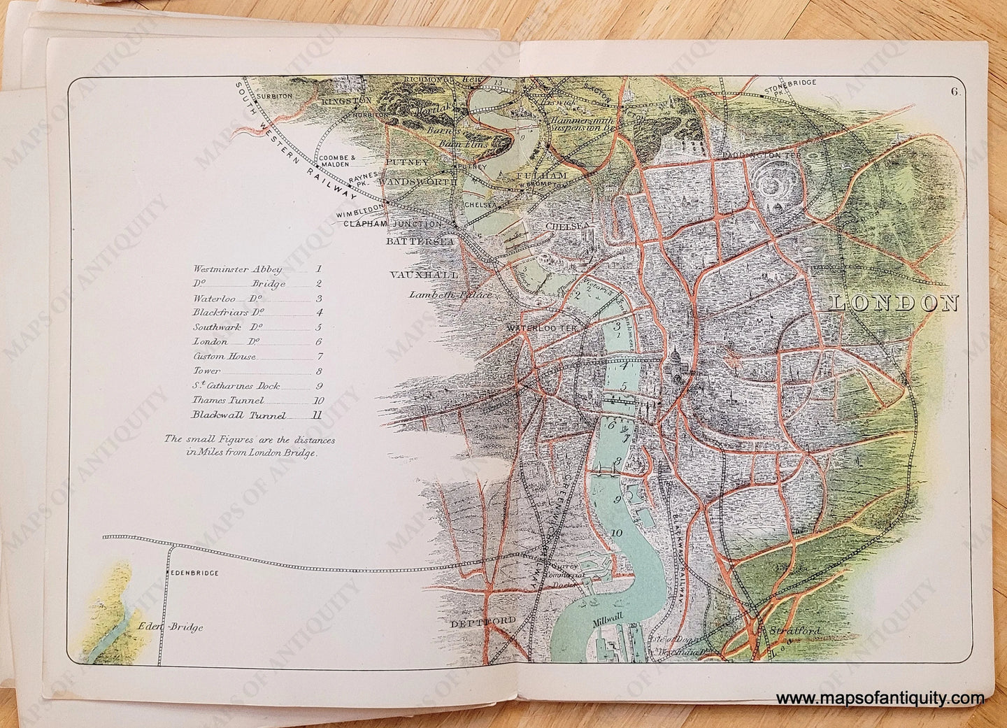 Genuine-Antique-Map-Tomblesons-Panoramic-Map-of-the-Thames-and-Medway-England-Antique-Folding-Maps--1890-Tombleson-Bacon-Maps-Of-Antiquity-1800s-19th-century