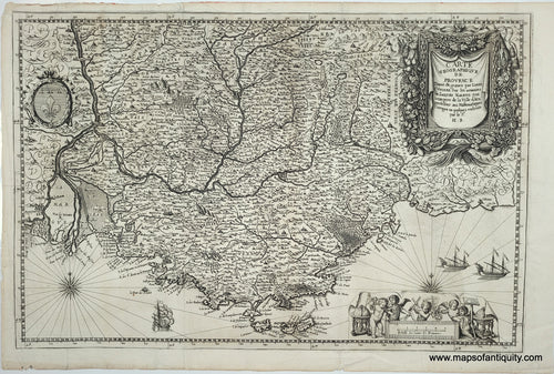 Genuine-Antique-Map-French-Riviera---Carte-Geographique-de-Provence-tracee-gravee-par-Louis-Cundier-sur-les-Memoires-de-Jacques-Maretz-1640-Louis-Cundier-Maps-Of-Antiquity