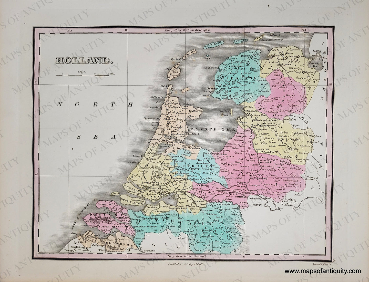 Antique-Hand-Colored-Map-Holland.-**********-Europe-Holland-1829-Anthony-Finley-Maps-Of-Antiquity