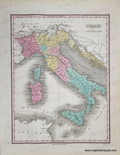 Antique-Hand-Colored-Map-Italy-Europe-Italy-1829-Anthony-Finley-Maps-Of-Antiquity